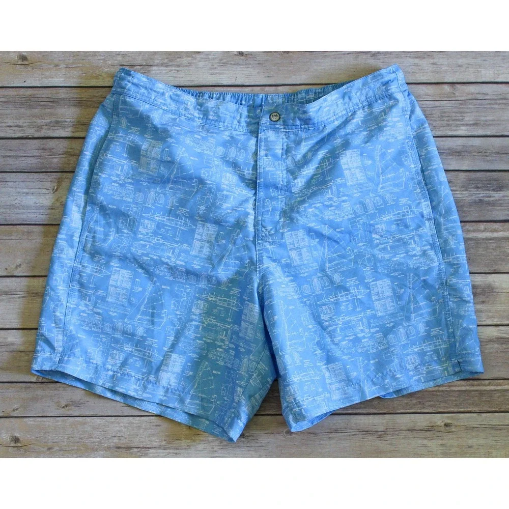 Southern Tide Swim Trunks Mens Large Blue Nautical Boat Lined Shorts Pockets
